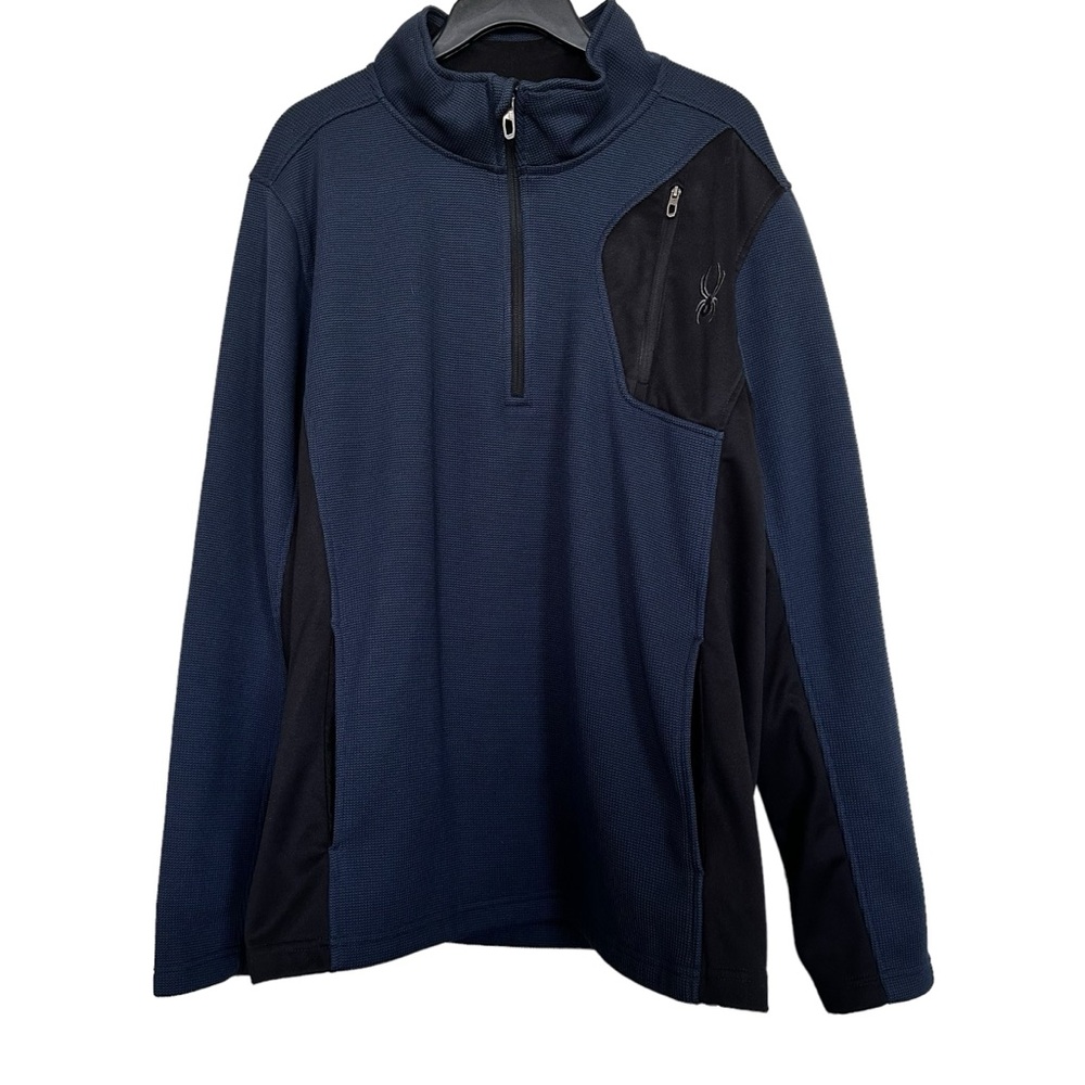 Spyder Men’s Sz XL 1/4 Zip Fleece Lined Sweater/Shirt Blue Black
